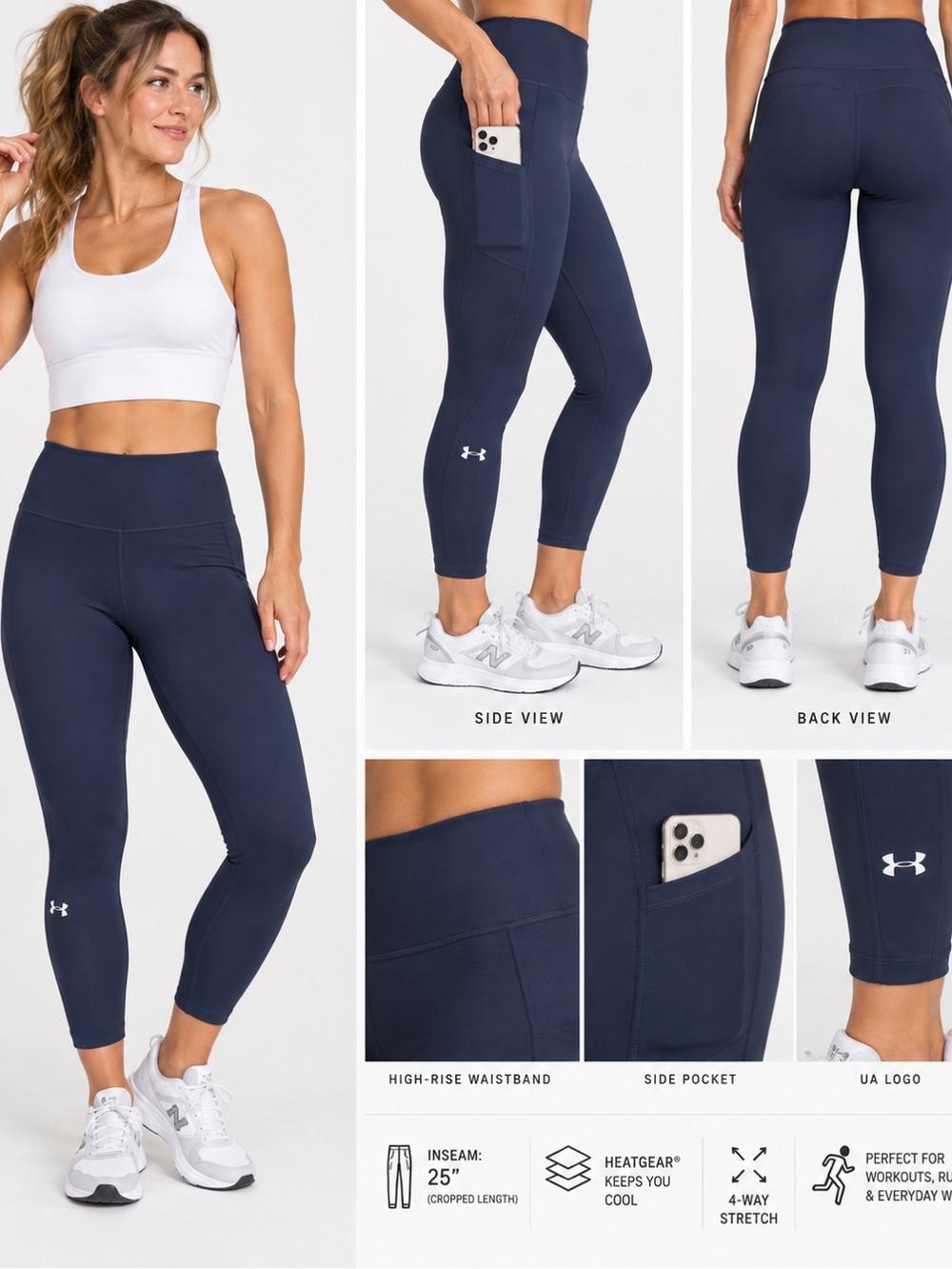 Under Armour HeatGear Compression Leggings Navy Blue XL Tall